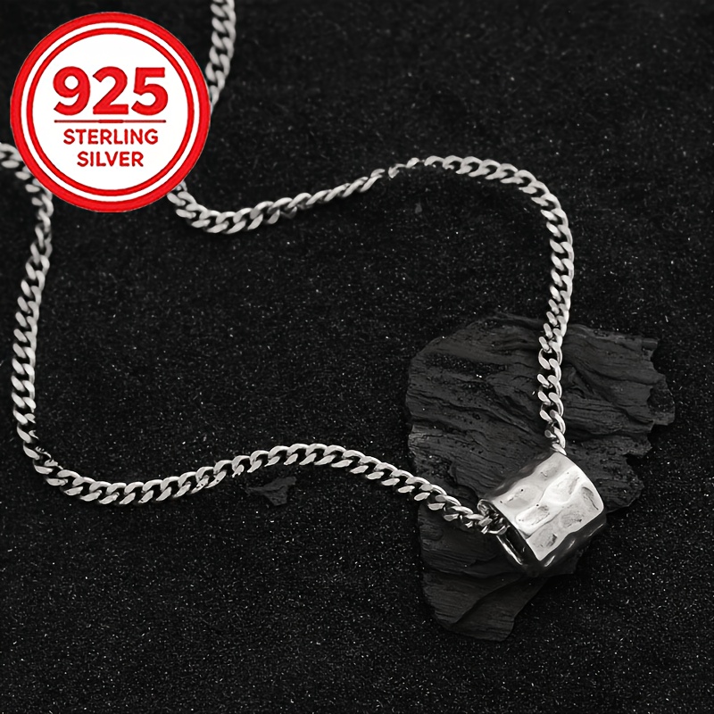 925 Silver Hammered Texture Pendant Necklace, Stylish Gift
